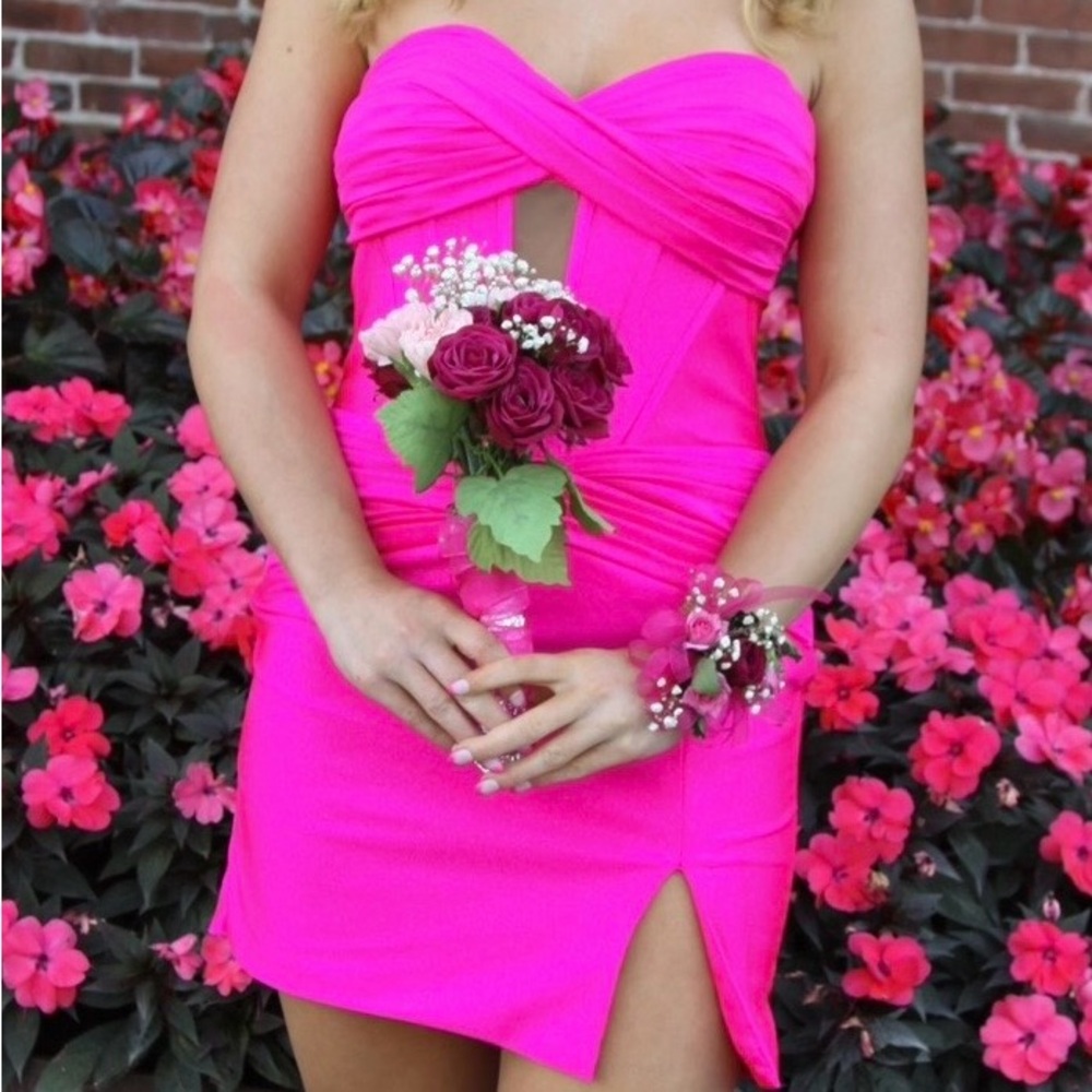 Jovani Vibrant Pink Strapless Dress